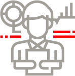 Icon of a person with a chart and data markers, representing patent owners and licensors.