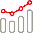 Icon of a rising bar chart with a trend line, representing investors and market analysts.