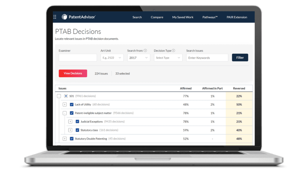 PTAB Decisions Laptop Screenshot