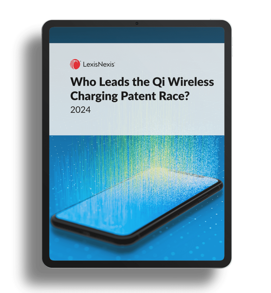 Tablet showing the title of the report: Who Leads the Qi Wireless Charging Patent Race?