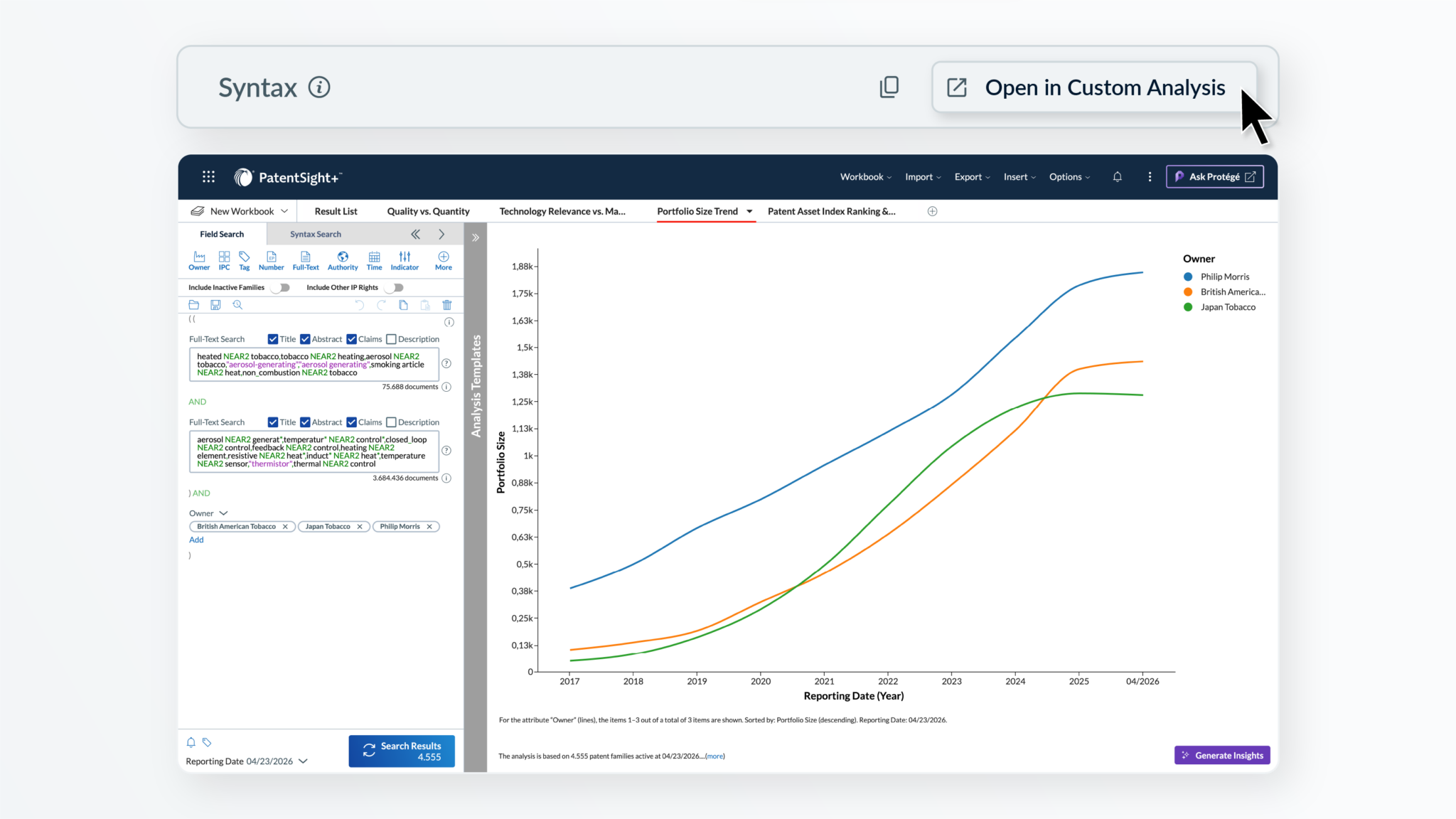 PatentSight+ with Protégé - Key Capabilities - Aligned in PatentSight+ data