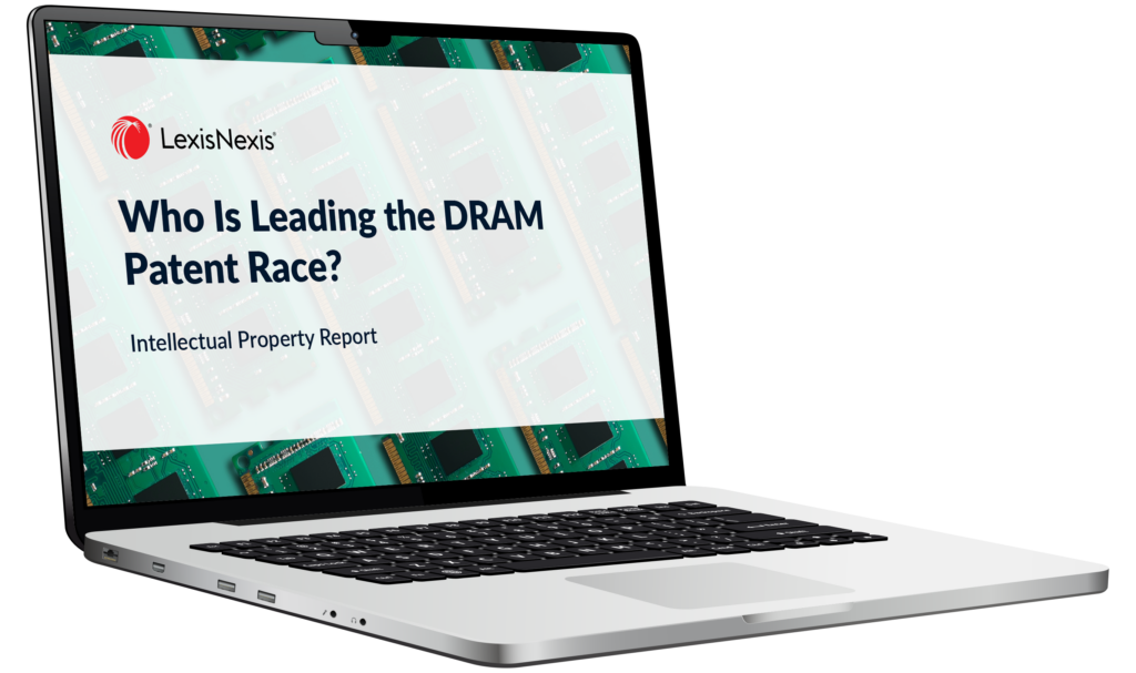 LexisNexis Top 30 DRAM Patent Ranking report displayed on laptop screen