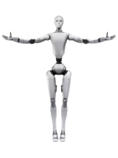 Photo of Unitree's humanoid robot with arms extended outward