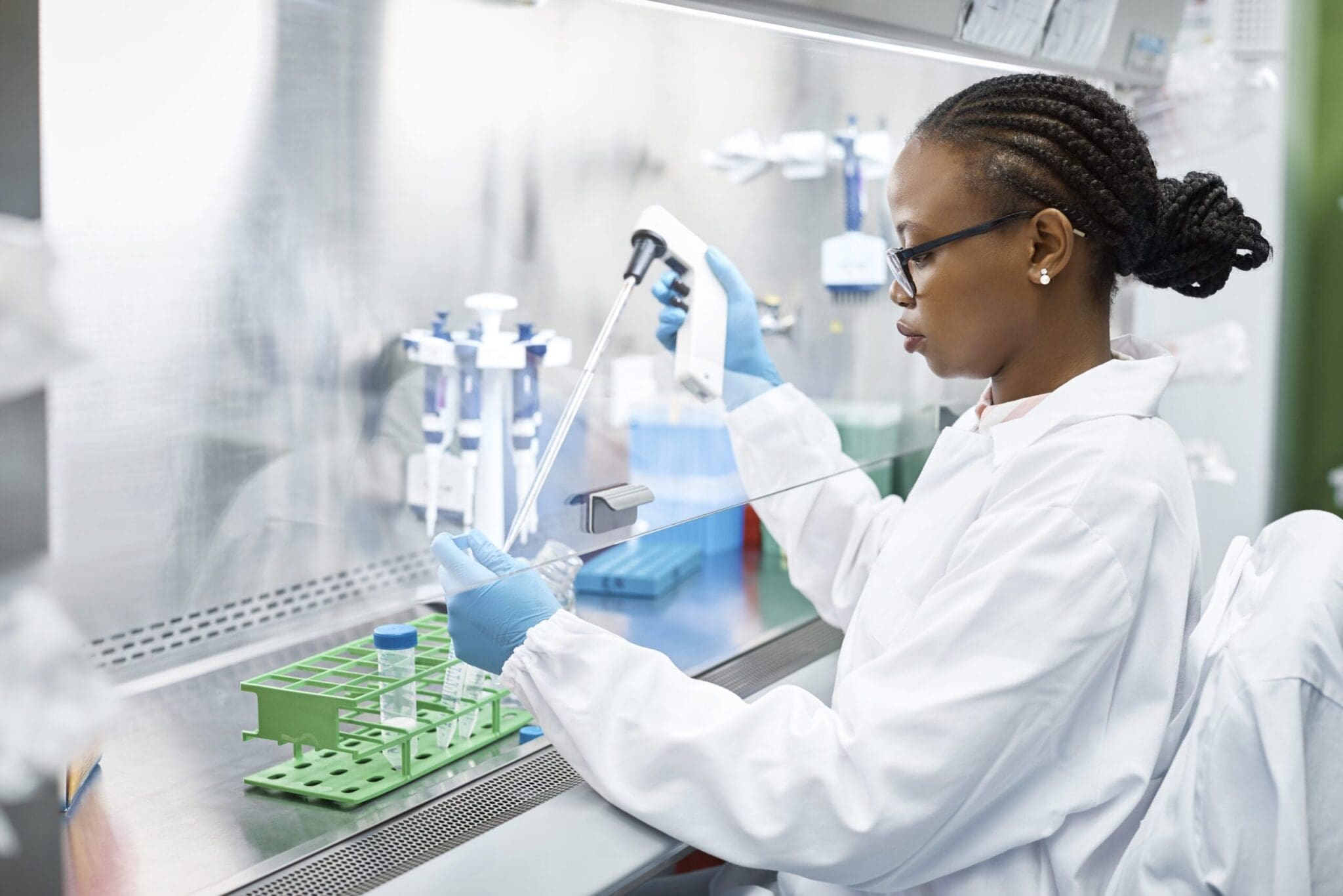 A scientist conducting labwork.