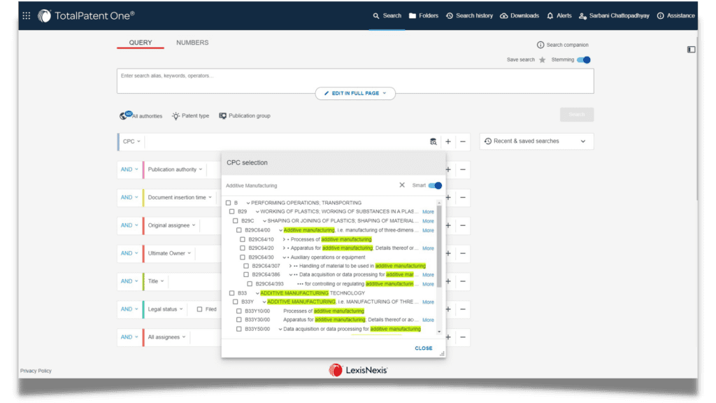 Patent search powered by LexisNexis TotalPatent One