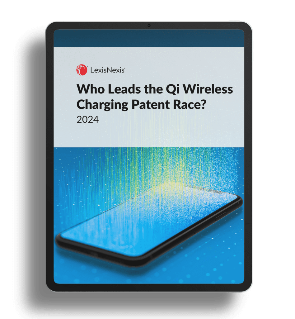 Tablet showing the title of the report: Who Leads the Qi Wireless Charging Patent Race?