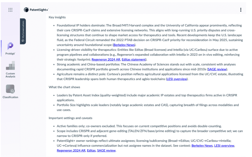 Protégé results with clickable links to sources