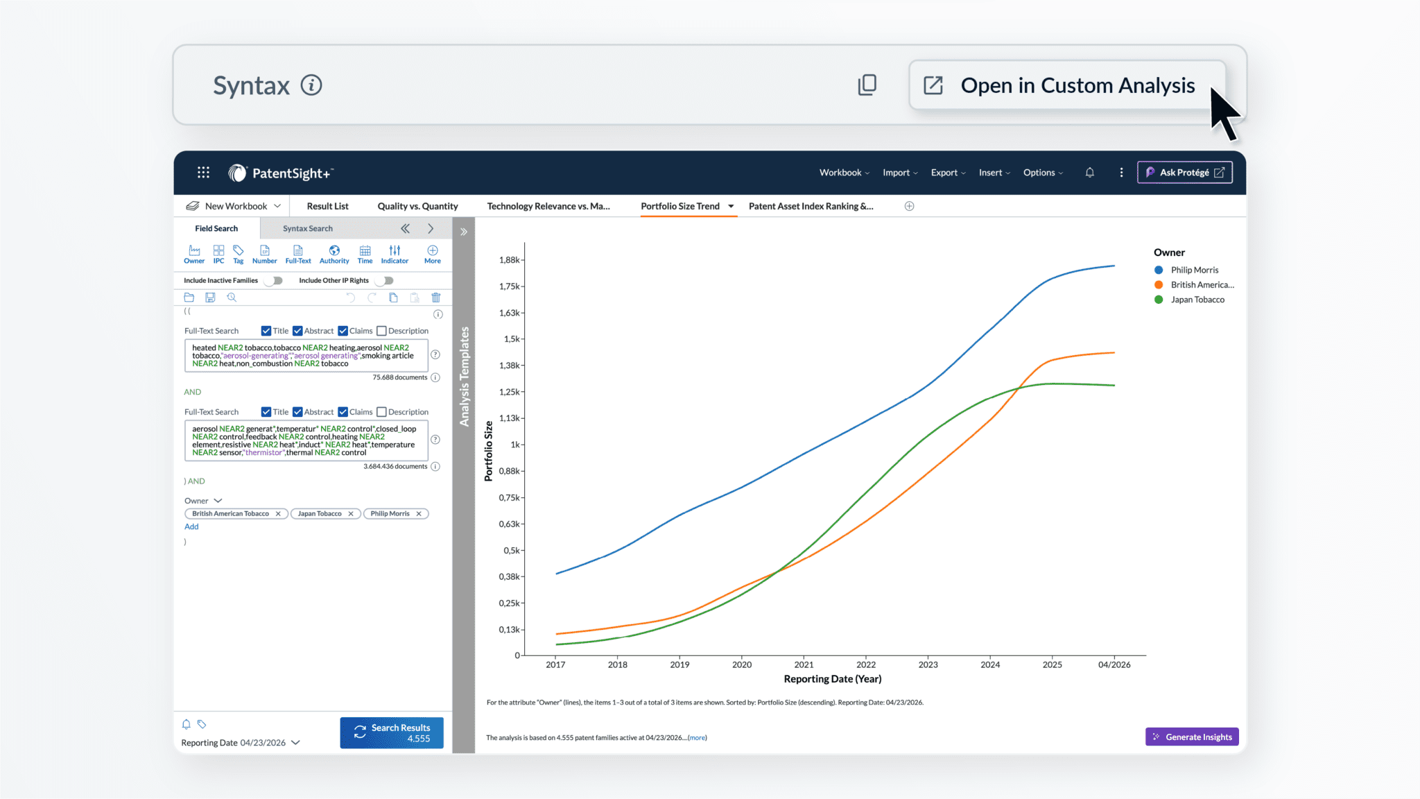 PatentSight+ with Protégé - Key Capabilities - Aligned in PatentSight+ data